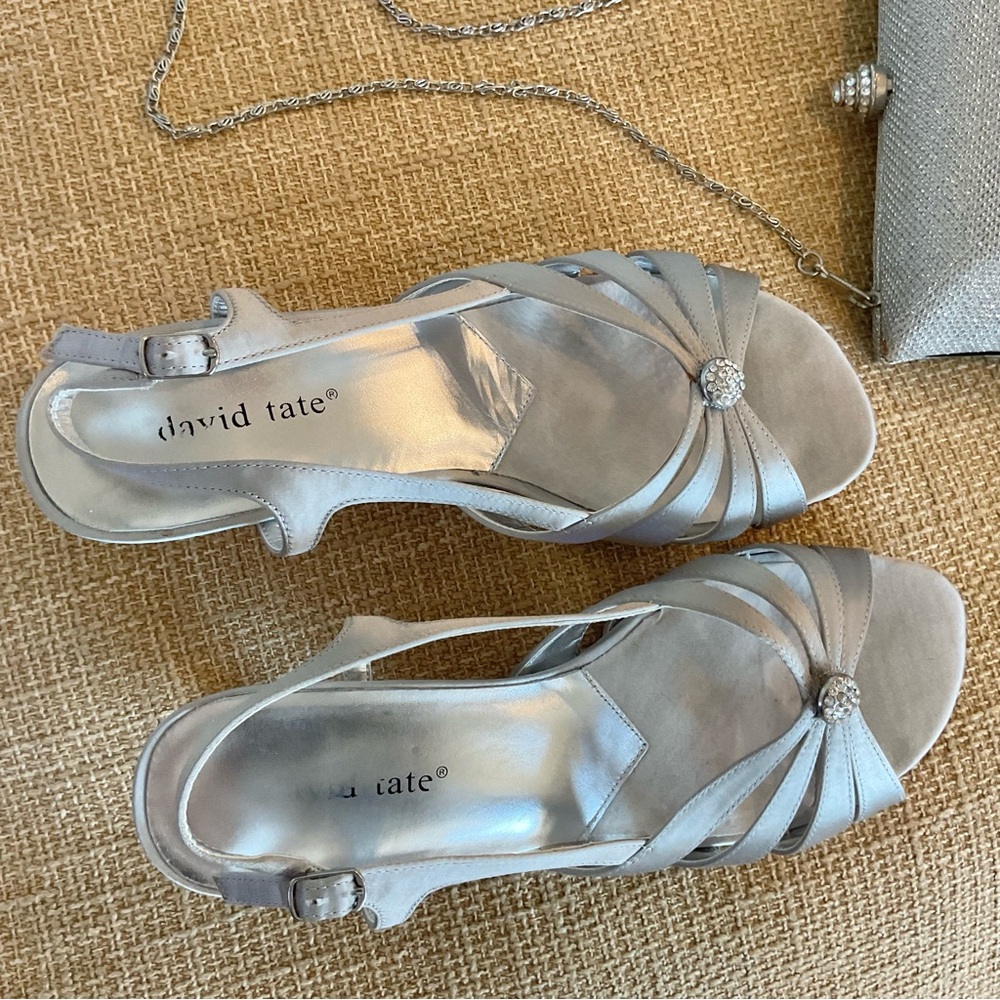 David Tate Rosette Silver Satin Sandals Size 8.5W BUNDLE - Picture 5 of 7